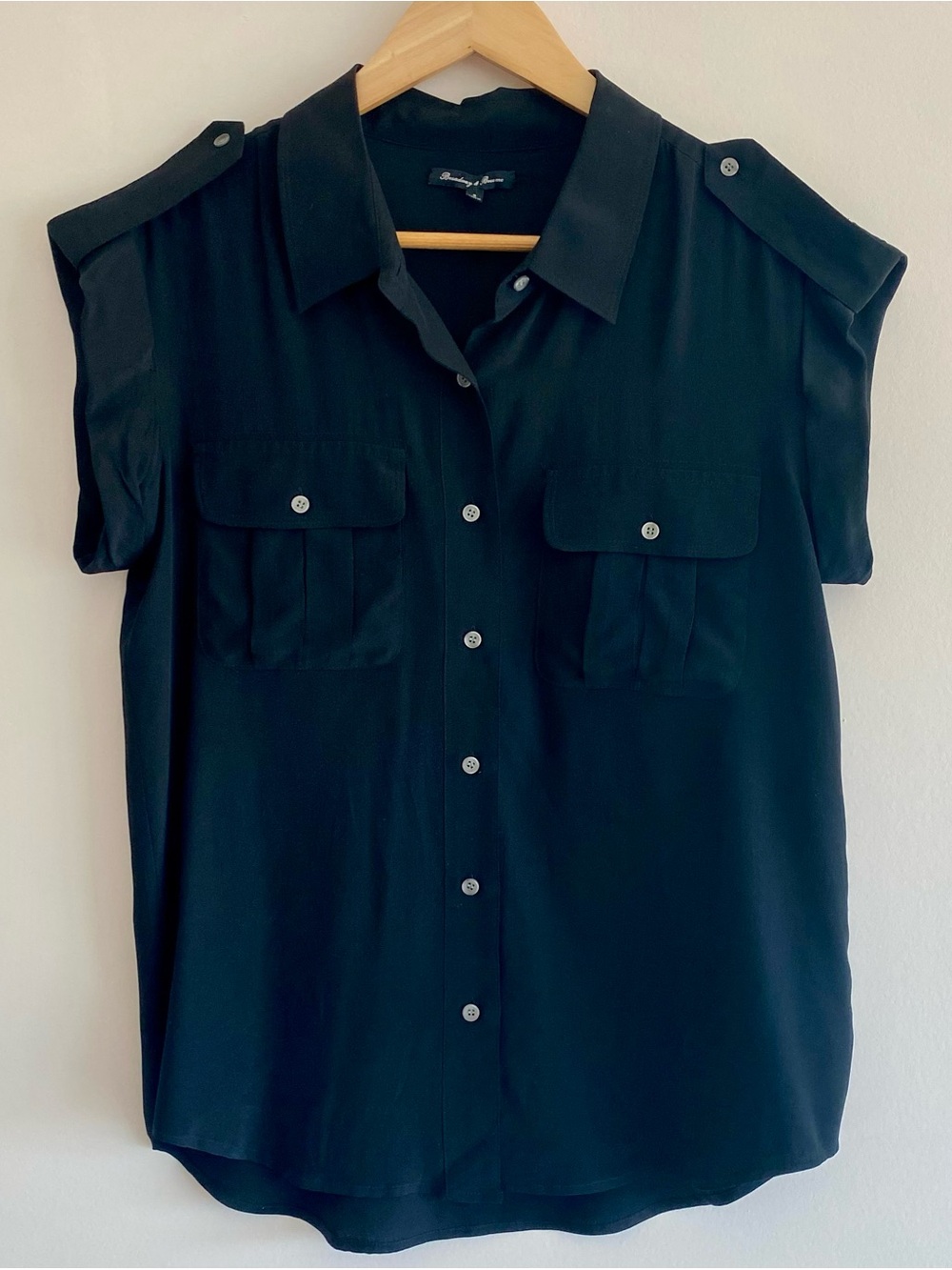 Madewell Broadway & Broome 100% Silk Black Utility Button Shirt Blouse, small S
